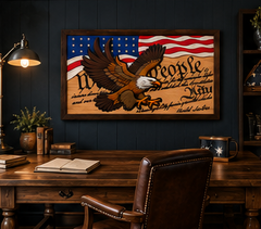 Handcrafted Bald Eagle & Constitution American Flag Wall Art