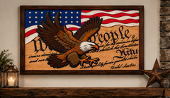 Handcrafted Bald Eagle & Constitution American Flag Wall Art