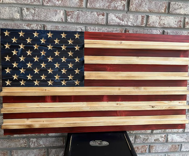 Rustic Challenge Coin Display Flag (Hand Carved