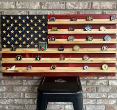 Rustic Challenge Coin Display Flag (Hand Carved