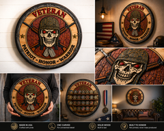 Veteran Tribute Wall Art – Patriot Honor Warrior CNC Carved Wood Plaque