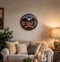 America 1776–2026 Carved Wood Eagle Plaque – Hand-Painted Patriotic Wall Art
