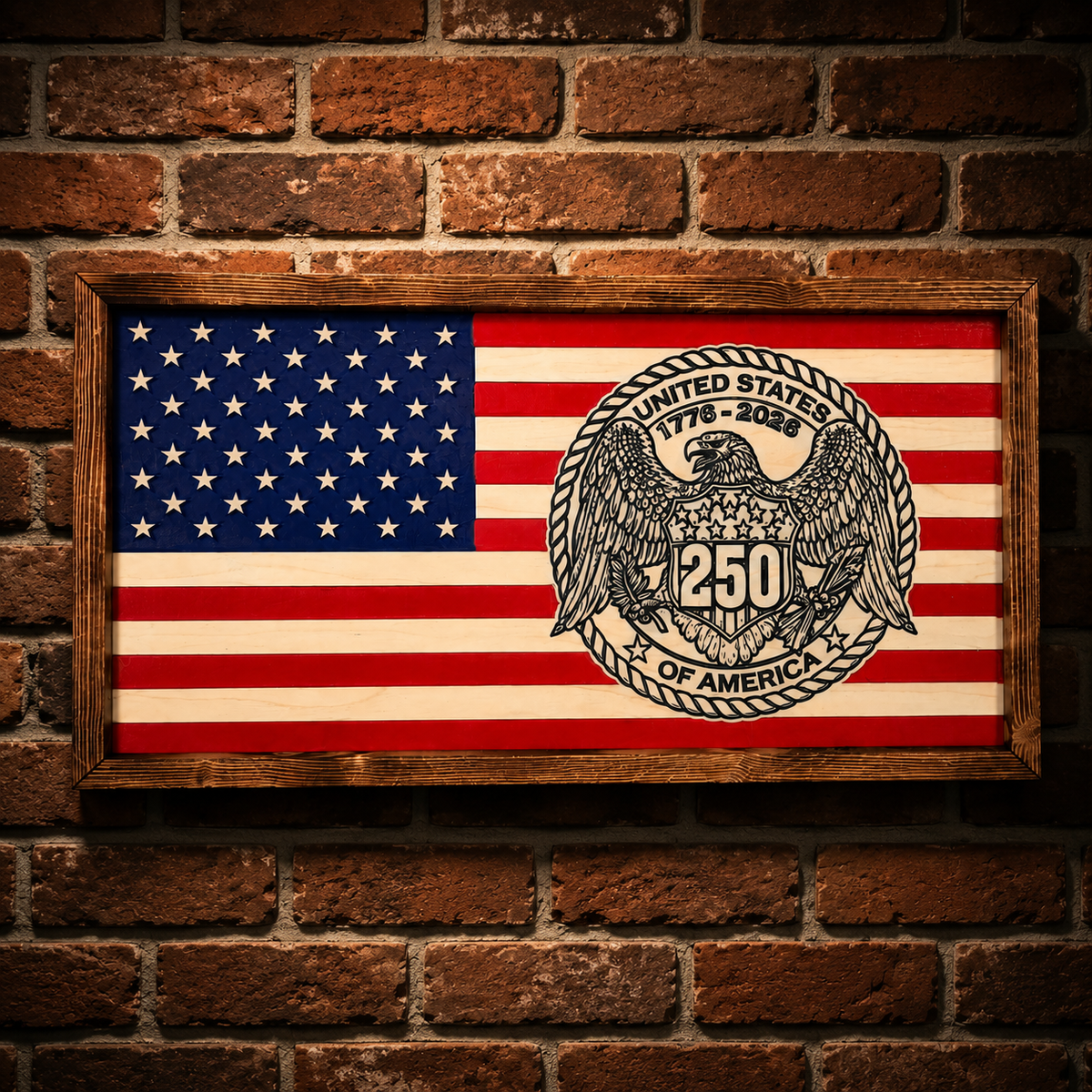 1776–2026 America 250 Wooden Flag Wall Art – Handcrafted Patriotic Decor