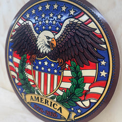 America 1776–2026 Carved Wood Eagle Plaque – Hand-Painted Patriotic Wall Art