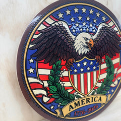 America 1776–2026 Carved Wood Eagle Plaque – Hand-Painted Patriotic Wall Art