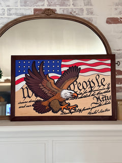 Handcrafted Bald Eagle & Constitution American Flag Wall Art