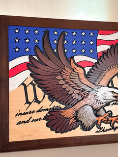 Handcrafted Bald Eagle & Constitution American Flag Wall Art