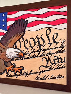 Handcrafted Bald Eagle & Constitution American Flag Wall Art