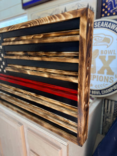 Thin Line American Flag — Handcrafted Wood Wall Art
