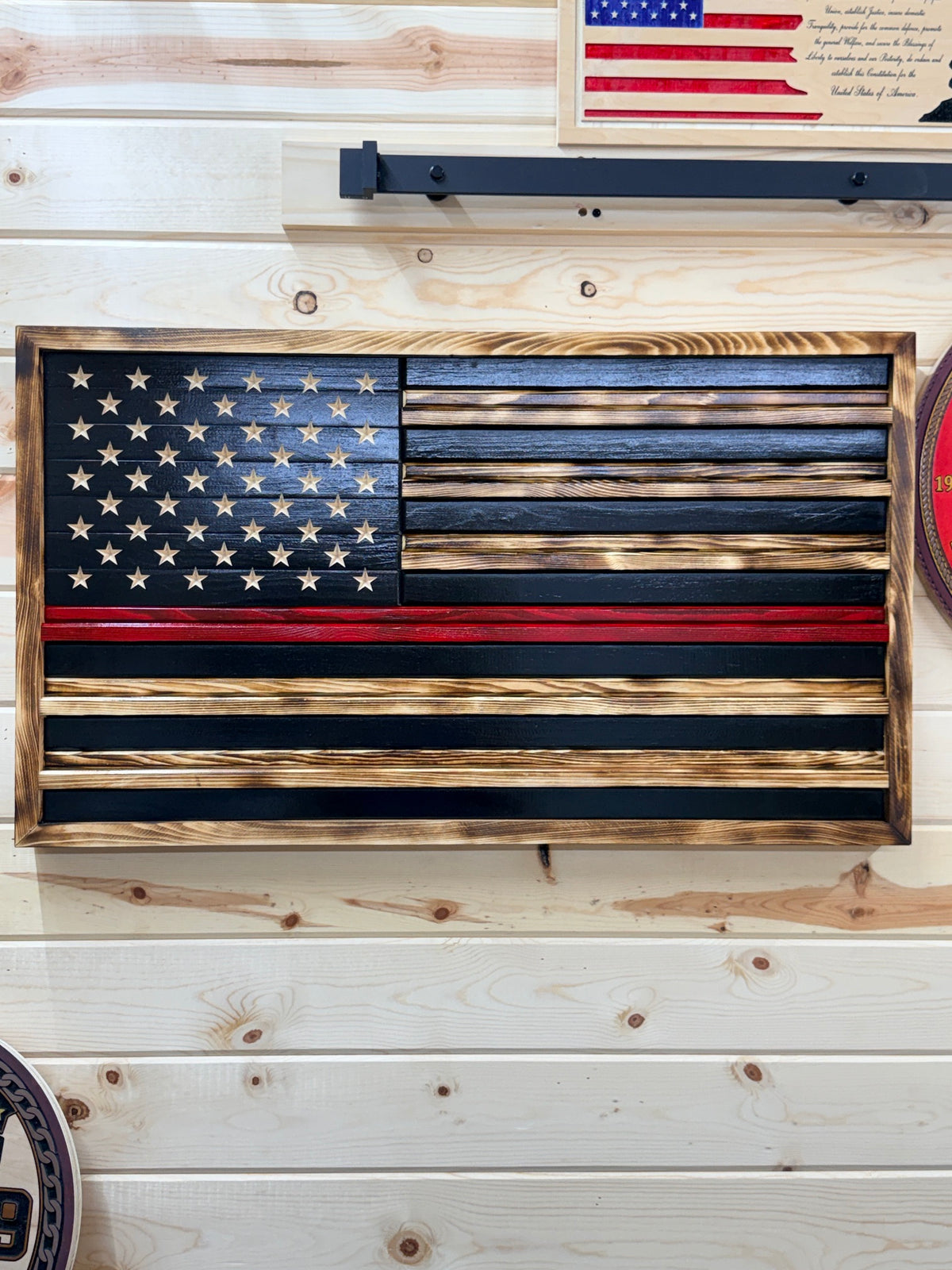 Thin Line American Flag — Handcrafted Wood Wall Art