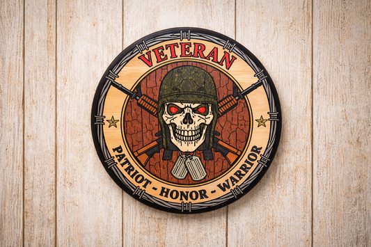Veteran Tribute Wall Art – Patriot Honor Warrior CNC Carved Wood Plaque