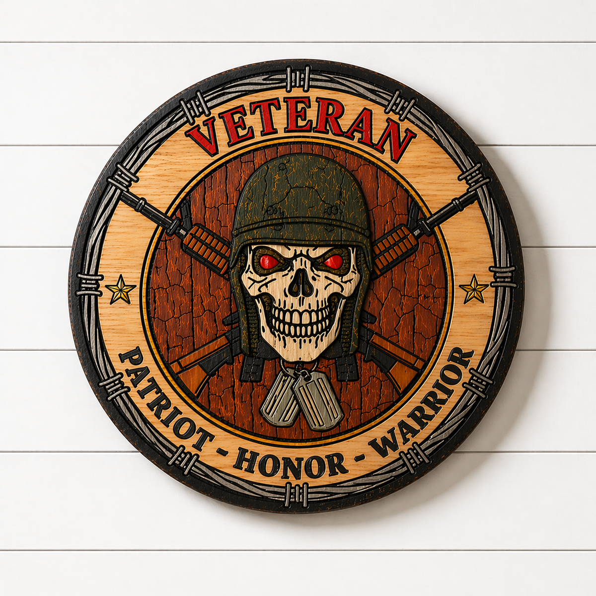Veteran Tribute Wall Art – Patriot Honor Warrior CNC Carved Wood Plaque