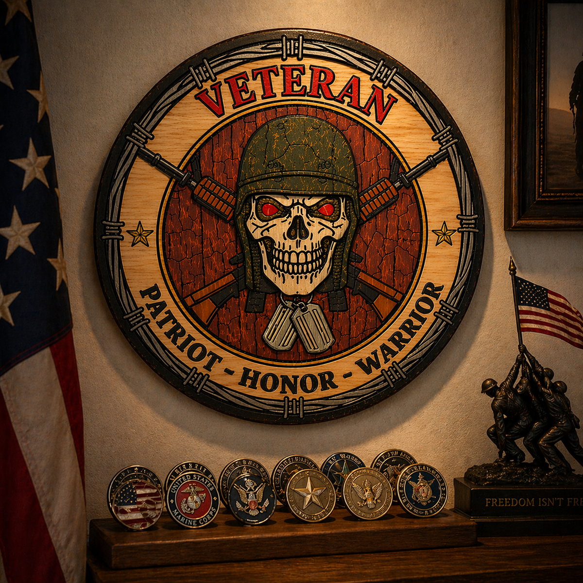 Veteran Tribute Wall Art – Patriot Honor Warrior CNC Carved Wood Plaque